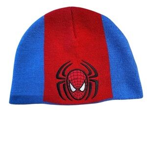 Marvel’s Spider-Man‎ Red and Blue Embroidered logo Beanie Hat EUC